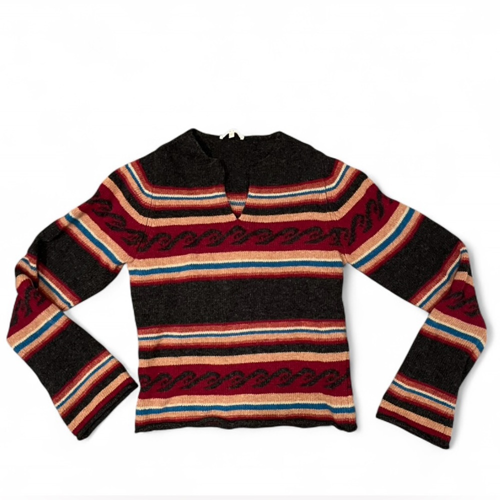 Smart Set 100% Lambswool Wave Stripe Sweater Women’s L Long Sleeve Cozy
